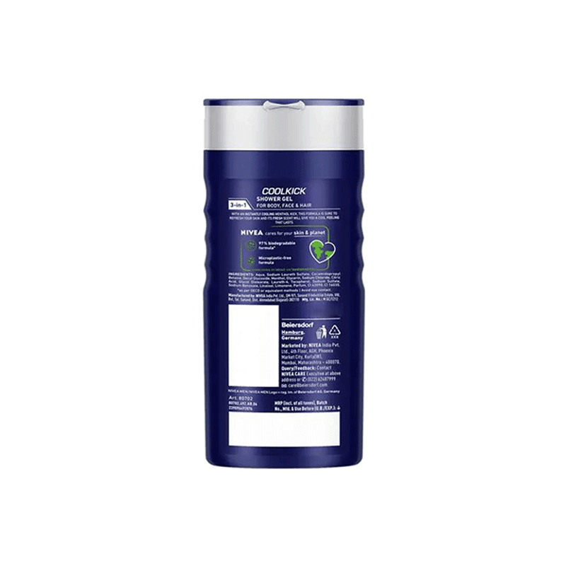 Nivea Men Cool Kick With Refreshing Menthol - Shower Gel For Body, Face & Hair